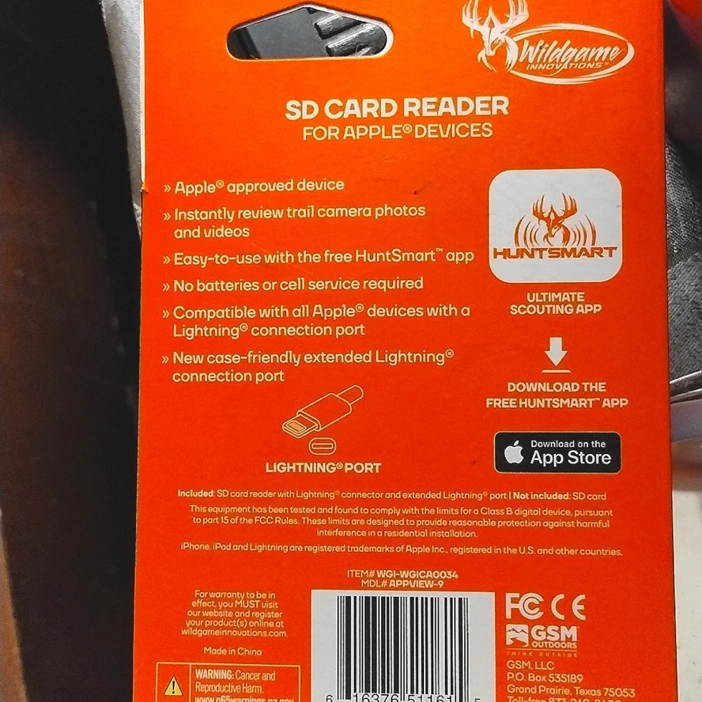 SD card reader for iPhone, ipad for use on trail cameras.